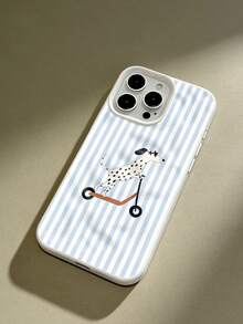 1pc Funny Blue Striped Skateboard Spotted Dog Water Wave Wrinkle Phone Case, Suitable For IPhone 17 Pro Max/17 Pro/16 Pro Max/16 Pro/16/15 Pro Max/15 Pro/15/14 Pro Max/14/13 Pro Max/13 Pro/13/12 Pro Max/12 Pro/12/11, Dustproof Waterproof Shockproof Soft Case - White - View 5