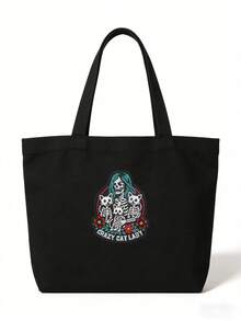 1pc Gothic Alien Embroidered Patch, Skull Lady & Skeleton Cat Design, Crazy Cat Gothic Punk Style Skull, Iron-On Embroidery Patch Suitable For Clothes, Jackets, Hats - A - View 10