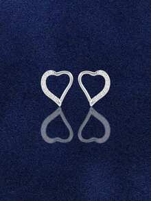 1 pièce Boucles d'oreilles clous en forme de cœur en argent sterling 925, convient aux femmes comme boucles d'oreilles minimalistes - célibataire - Voir 7