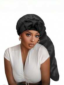 2/1 件装女士粉色/黑色弹力抽绳长款缎面发帽，卷发袋，适合长发、辫子、凌乱发束、卷发，缎面发帽，缎面蝴蝶结发帽，睡眠帽 - 彩色 - 查看 6