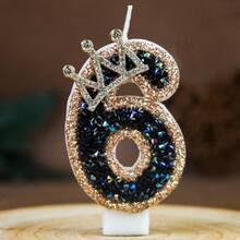 Crown Themed Black Rhinestone Number Birthday Candles, Suitable For 1st Birthday, Party, Anniversary, 0-9 Candles - Multicolor - View 14