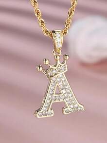 Rhinestone Decor Letter Design Pendant Necklace For Women, Fashion Jewelry For Party, Daily Decor,  All-Match & Exquisite Jewelry For Birthday Gift - Gold - View 10