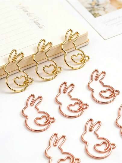5/12/30 قطعة مشابك ورق معدنية على شكل أرنب، مشابك قرطاسية متعددة الوظائف، لوازم مكتبية جديدة، مناسبة للمكتب والمدرسة والإشارات المرجعية