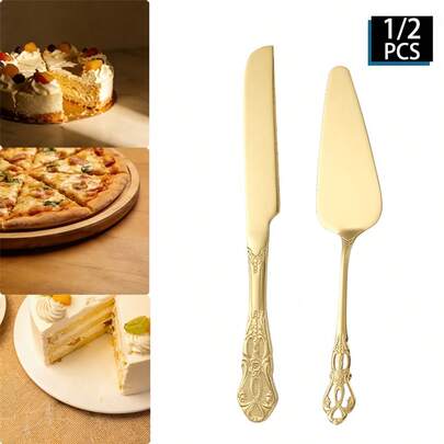 1/2件套金/银不锈钢蛋糕刀铲套装，蛋糕切割刀和蛋糕铲，蛋糕切割套装，奶酪面包切片器和铲子套装，不锈钢蛋糕用具套装，适用于婚礼/订婚/生日派对，馈赠亲友的最佳选择