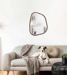 Black Asymmetrical Irregular Oval Wall Mirror Modern Frame Unique Shape Wall - Mounted Vanity Artistic Decor Living Room, Bedroom, Bathroom, Entryway 16x12 - Tan - View 3