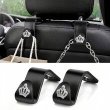 2 móc treo đồ đa năng hình vương miện sáng bóng gắn phía sau ghế xe hơi, móc treo tiện dụng tích hợp sẵn. - 2 móc treo ghế - Xem 1