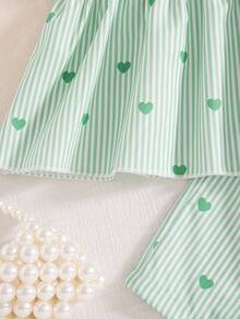 Setelan 2pcs Anak Perempuan Kasual Bergaris Motif Hati, Atasan Camisole dan Celana Pendek Pinggang Elastis, Musim Semi/Panas - Hijau - View 4