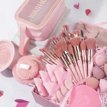 Makeup Brush Set 49 Pcs Makeup Tool Set Premium Synthetic Foundation Powder Concealers Eye shadows Blush Makeup Brushes Pink 49 Piece Set - 49 piezas rosa - Ver 3