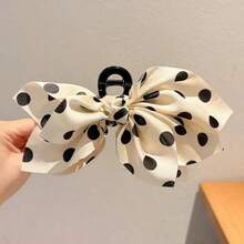 Black Polka Dot Bow Hair Claw Clip, Elegant Hair Claw For Partial Updo Hairstyle - White Polka Dots - View 6