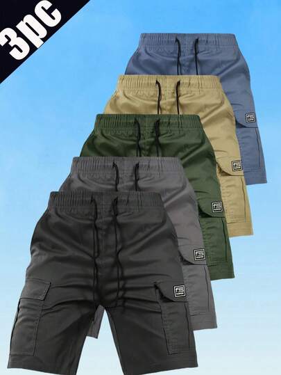 Quần short Bermuda ống đứng dáng thường ngày dành cho nam, màu trơn, thiết kế tối giản với túi bên hông, quần short thể thao ngoài trời kiểu cargo.