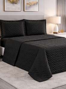 Complete Slim Quilted Bedspread Set For Single, Double, Queen, And King Size Bedspreads. - Black - View 1