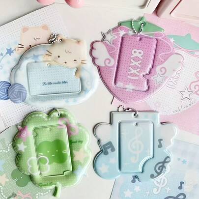 1 PC 2D Original Oversized 3-Inch Card Holder, Suitable For Storing Small ID Cards And Instant Photos, Featuring A Creative Design With Cats, Musical Notes, Strawberries, And Four-Leaf Clovers, Compatible With Hard Card Holders