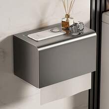 长方形金属铝制浴室卫生纸架，壁挂式纸巾盒，防水酒店级 - 深灰色 - 查看 8