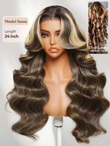 13x4 Lace Front Wig, Honey Brown Mixed With Golden Highlights, Soft Wavy Texture, Pre-Cut, Pre-Combed, Pre-Bleached, With Drawstring, Includes Golden Highlights For Face-Framing Layers, Unice Hair - SNatural/4/27 - View 4