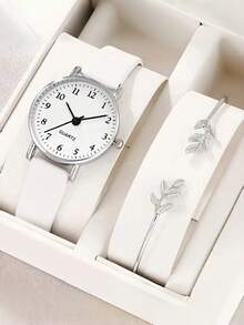 2 piezas Conjunto de reloj minimalista de moda para mujer (1 pieza) y conjunto de pulsera con diseño de rama (1 pieza), adecuado para vacaciones, fiestas, bodas, reuniones y uso diario, regalo perfecto para damas (sin caja incluida) - Multicolor - Ver 7