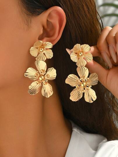 一对优雅时尚独特金色半花瓣叶子闪电螺旋吊坠，配以人造珍珠、小宝石、绿松石和可拆卸流苏设计，性感女士粗款耳环，适合节日、派对、婚礼等场合。