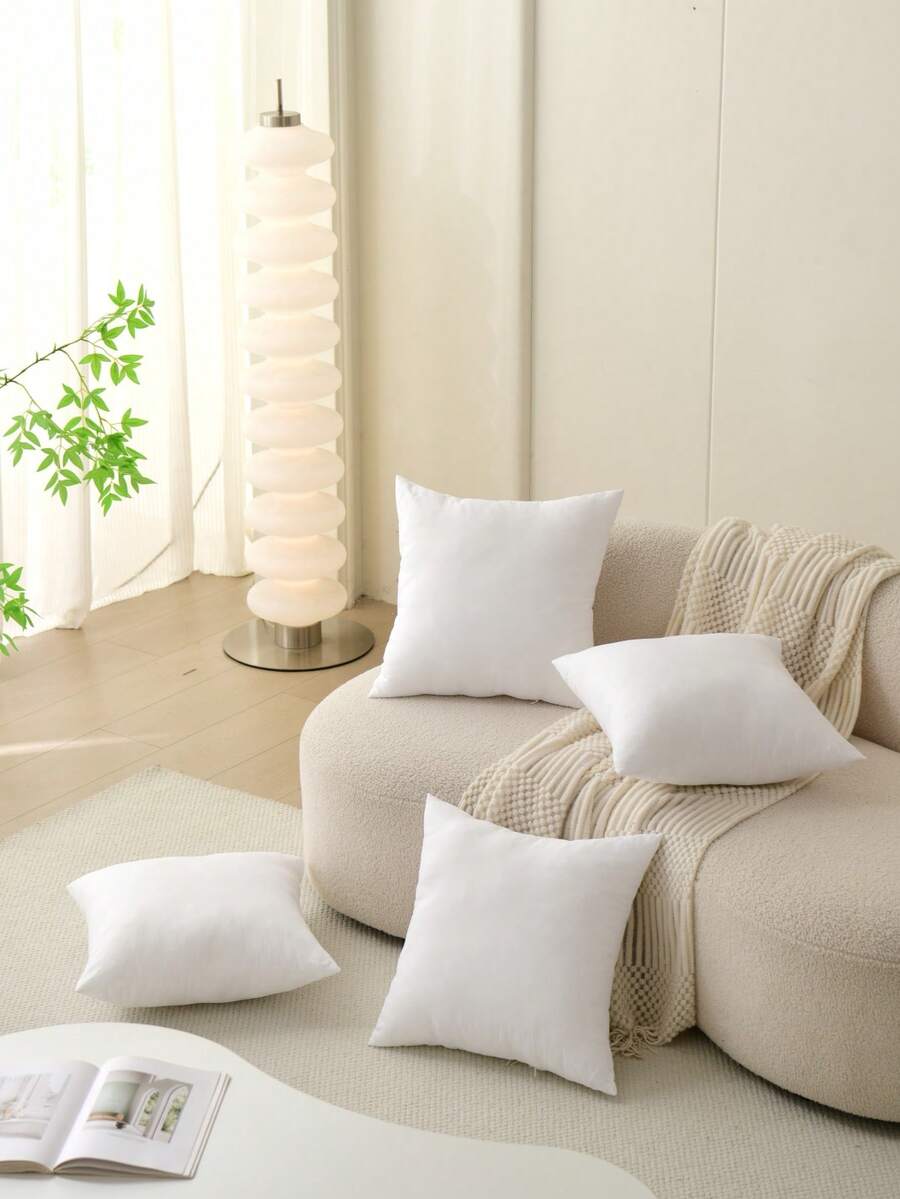 4-Piece Set White Luxury Pillow Cores, Filled With Lightweight Traditional Polyester Fiber As An Alternative To Down Pillows, Lighter And More Comfortable. Suitable For Household And Commercial Hotel Sofa Cushions, Bed Pillows, And Also Ideal For Car Backrests. - Trắng ngọc trai - Xem 1