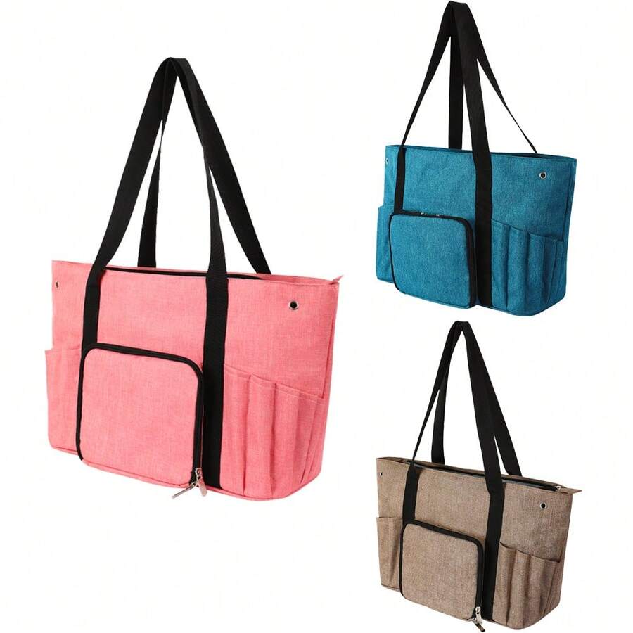 1pc Woven Tool Storage Bag, Knitting Needle & Crochet Hook Storage Tote, Yarn Storage Bag, Sewing Tools & Supplies Organizer, Suitable For Unfinished DIY Project Storage - Storage Bag - View 1