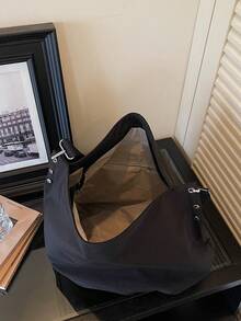 1 Piece Beige Soft Foldable Canvas Large Capacity Open Top Hobo Bag For Women & Daily Commute - Multicolor - View 9