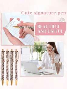 Juego de 1/2/5 bolígrafos con estampado de leopardo lindo, diseño retráctil, bolígrafo elegante para mujer, bolígrafo con estampado minimalista, adecuado para diario y regalo, regalo de bolígrafo exquisito, bolígrafo para diario de oficina y escuela, boda, Día de San Valentín, Acción de Gracias, regalo de temporada de graduación. - Multicolor - Ver 4