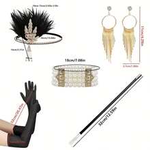 Un set elegante de 5 piezas de accesorios vintage de los años 20, adecuado para varias ocasiones como fiestas de disfraces, fiestas de Halloween, fiestas de Navidad, etc. El tocado de plumas de los años 20 es un regalo ideal para madres, amantes, amigos, colegas y cualquier otra persona. - Multicolor - Ver 4