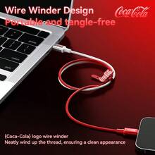 Coca-Cola Cable USB C a C de la serie Starry C16 de , [1m/3.3ft] Cable trenzado de nailon para carga rápida, transferencia de datos a 480Mbps, línea de carga tipo C a tipo C - Rojo y blanco - Ver 1