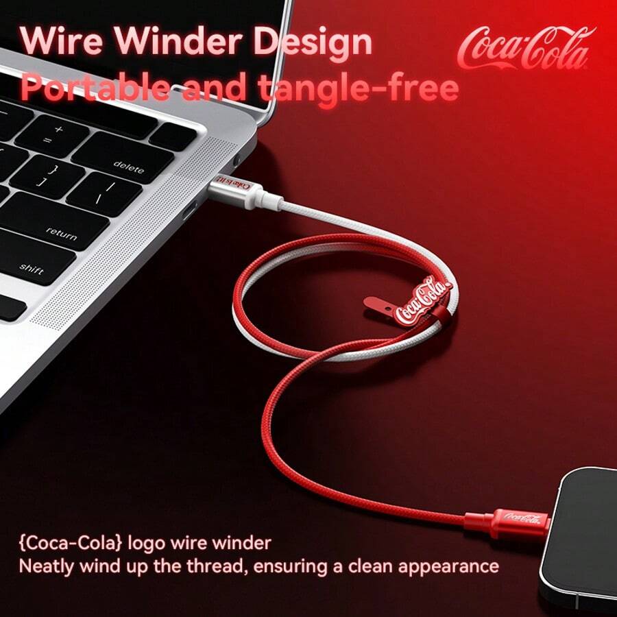 Coca-Cola Cable USB C a C de la serie Starry C16 de , [1m/3.3ft] Cable trenzado de nailon para carga rápida, transferencia de datos a 480Mbps, línea de carga tipo C a tipo C - Rojo y blanco - Ver 1