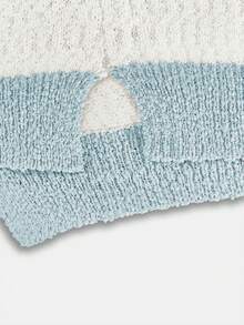 Áo dệt kim mùa hè phong cách retro dành cho nữ: Cổ chữ V, thiết kế họa tiết sọc, xẻ tà bên hông, dáng rộng không tay, trang phục thường ngày đa năng. - Xanh và trắng - Xem 10