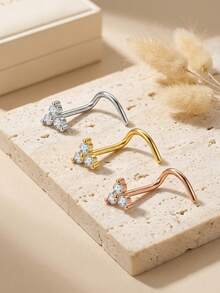 20G/18G Stainless Steel Nose Ring/Stud, Gold/Silver/Rose Gold Spiral Nose Stud, Cubic Zirconia Faux Diamond Nose Ring/Stud For Women & Men - Hook Type - View 1