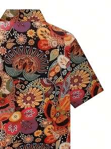 Bright Floral And Paisley Pattern Symbolizing Vibrant Expression And Joyful Freedom 3D Print Casual Men Short Sleeve Beach Button Up Shirt - 白色 - 查看 3