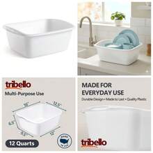 Plastic Wash Tub Dishpan Basin And Foot Soaking Bath Laundry Hand Wash Bucket Dish Washing And Storage Cleaning Supplies 12 Quart Heavy Duty Made In USA White - 1 - View 1