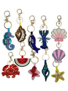 Summer Ocean Style Bag Charm, Starfish, Shell, Crab Pendant Keychain - Multicolor - View 1