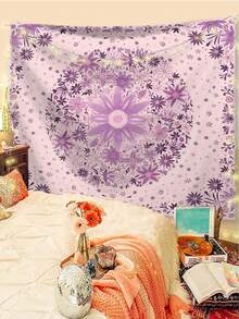 1pc Bookshelf Graphic Printed Tapestry, Modern Polyester Square Decorative Wall Hanging Suitable For Living Room And Bedroom - Multicolor - View 1