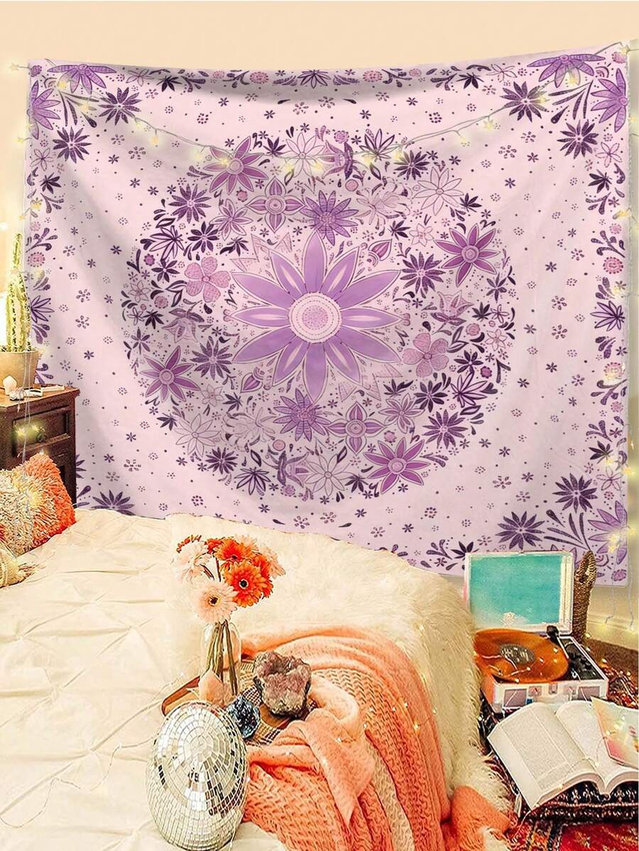 1pc Bookshelf Graphic Printed Tapestry, Modern Polyester Square Decorative Wall Hanging Suitable For Living Room And Bedroom - Multicolor - View 1