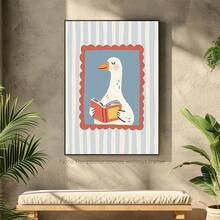1pc Silly Goose Reading Book Nursery Canvas Wall Art,Baby Room Decoration, Poster Blue Cute Funny Animal Boho Wall Art Print Minimalist Kids Posters For Room, Nursery Decor, Room Decor Painting For Playroom,Living Room,Bedroom,Modern Home Decoration, Home Decor,Room Decor Aesthetic, Wall Decor, Bedroom Decor,Optional Frame. - Multicolor - View 9