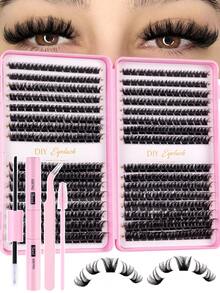 384pcs/Set Large Capacity D-Curl Fluffy False Eyelashes Kit, Thick & Voluminous, Multiple Combinations, Natural & Soft. The Set Includes Eyelash Glue, Adhesive, Setting Gel, Tweezers, And Eyelash Brush, Suitable For Sparse Lash Clusters And False Lashes. Suitable For Travel, Daily Wear (For Beginners), Weddings, Dates, Parties, Holidays, Also Makes A Great Christmas/Halloween/Gift Eyelash Set. - 黑色 - 查看 17