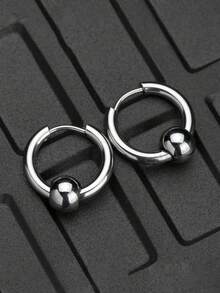 男女皆宜的复古不锈钢圆珠耳环，适合日常搭配各种服饰。 - 金色 - 查看 5