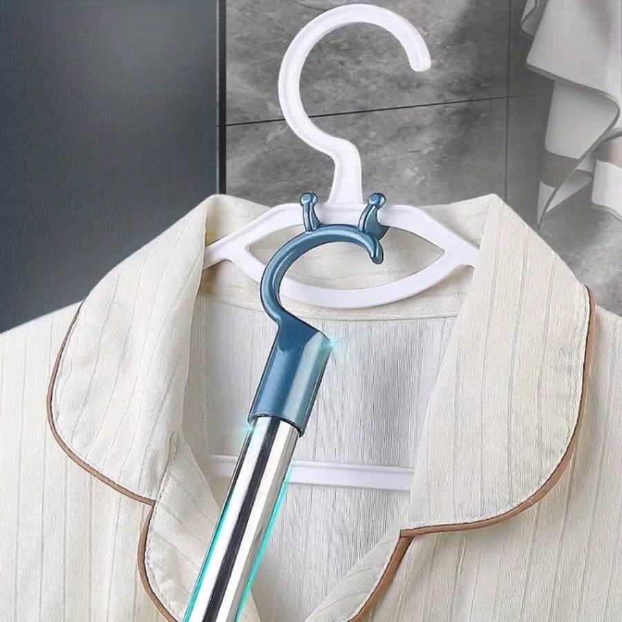 Adjustable Stainless Steel Garment Support Rod - Extendable Design - Durable Stainless Steel With Plastic Ends - Hanger Support And Clothing Retriever - Stylish And Durable - Preferred Choice For Wardrobe Organization And Easy Hanging/Retrieving Clothes - Multicolor - View 1