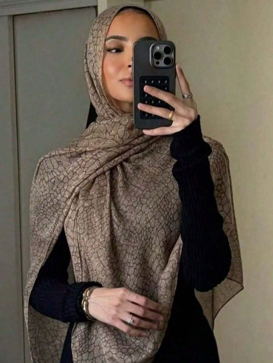 1pc Women's Scarf With Bohemian Crocodile Skin Print Hijab, Suitable For Daily Wear For Dress - 駱駝 - 查看 1