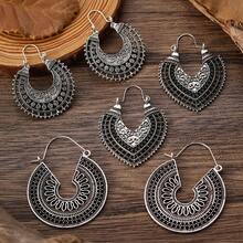 3/4 Pairs Of Fashionable New Vintage Distressed Western-Style Bohemian Hollow Floral Geometric Line Earring Sets Suitable For Women's Daily Wear - 銀色 1 - 查看 13