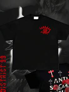 Anti Social Club Graphic Cropped T-Shirt For Boys And Girls Men, Women All Ages Family T-Shirt Letter New Streetwear Clothing Harajuku T-Shirt Cotton Half Sleeve Tee, Y2K Style Casual Cotton Classic Crewneck Design Tee - Black - View 4