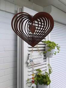 1 buc. Rotiță de vânt cu inimă, decor exterior suspendat, rotativă 3D metalică cu inimă, decorațiune pentru grădină, vânt reflectorizant din oțel inoxidabil pentru terasă, balcon, peluză, decor pentru petrecere de nuntă, cadou romantic pentru mama, cadou de Ziua Mamei, cadou de aniversare, rotativă artistică pentru grădină, sculptură cinetică a vântului, ornament suspendat în aer liber pentru decorul casei - Multicolor - Vizualizare 3