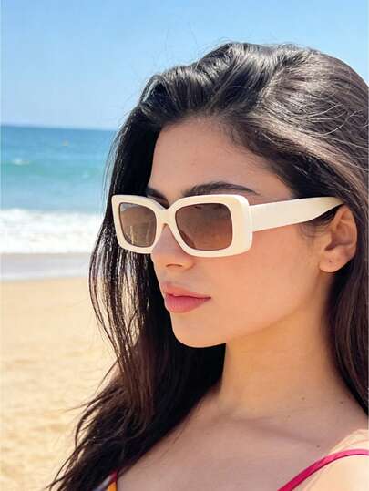 1pc Women's White Rectangular Fashion Glasses,Made From High-Grade PC Materials, Y2K Style, Travel, Holiday Accessories, Seasonal Selection, Fashionable Glasses, Wear In The Fashion Glasses,Suitable For Party Looks, Summer, Back-To-School Season, Beach Parties, Street Style, Selfies, Holidays.