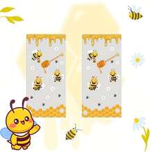 50pcs Bee Themed Gift Bags With Honeycomb And Floral Plastic Party Favor Bags, Suitable For Birthday, Wedding, Baby Shower, Cute Bee Illustrations With Honeycomb Pattern And Bee Phrases Decoration - View 3