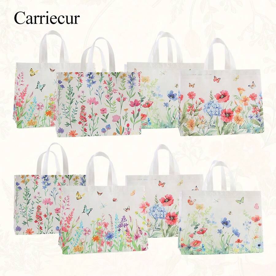 CARRIECUR Túi tote vải không dệt tái sử dụng, túi mua sắm in hình bướm vườn màu nước, túi quà tặng nhẹ, tiện dụng cho đám cưới, tiệc cưới, sinh nhật, tiệc mừng em bé, dã ngoại, đi biển và sử dụng hàng ngày, 4 kiểu dáng khác nhau. - Xem 1