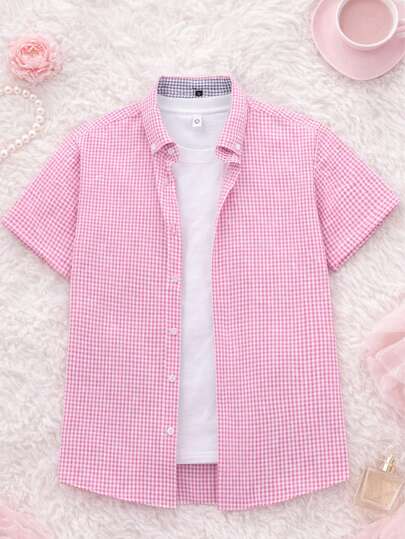 Women's Casual Striped Plaid Short Sleeve Shirt, Lightweight, Suitable For Summer Wear, Daily Use