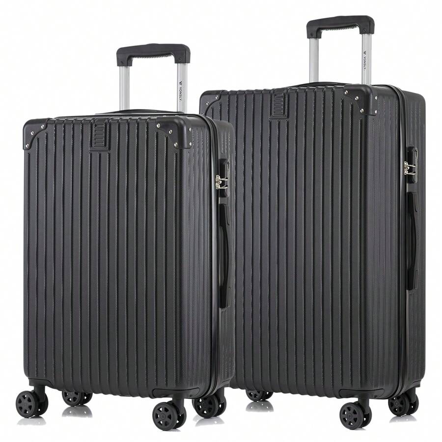 YONSLY 2‑Piece Suitcase Set 24/28 Inches With 4 Wheels 360° Mesh Pocket Combination Lock Soft Rubber Handle Lightweight Travel Suitcase For Vacation - 黑色 - 查看 1