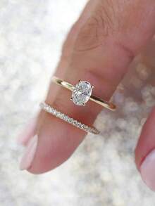 CVNANA Bộ 2 nhẫn Cubic Zirconia cao cấp, nhẫn đính hôn/cưới/hứa hẹn/vĩnh cửu hình bầu dục sáng bóng, trang sức tinh tế, quà tặng cho Ngày Valentine, Ngày của Mẹ và Giáng sinh. - A - Xem 10