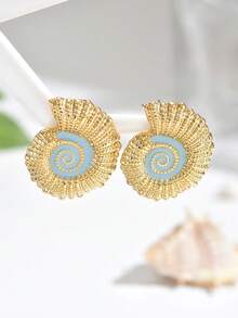 Bông tai hình vỏ sò vàng, bông tai họa tiết đại dương thời trang dành cho nữ mùa hè. - Vàng - Xem 3