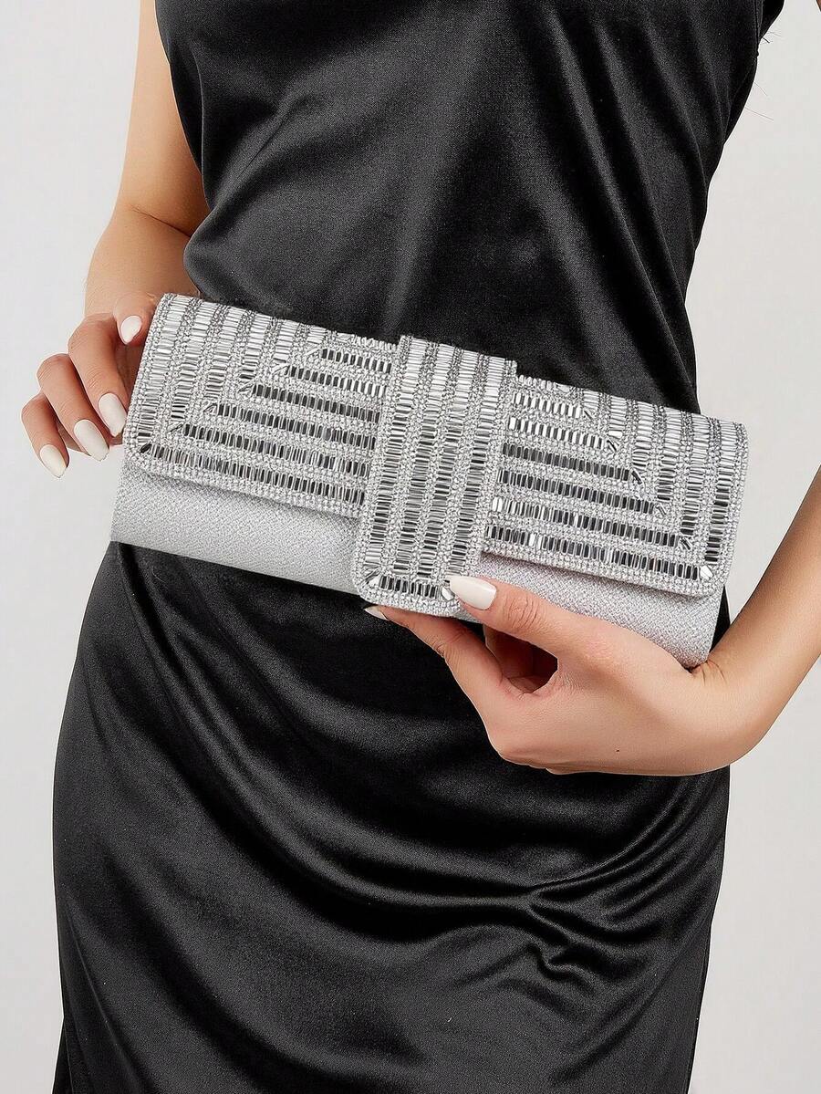 Túi xách dự tiệc đính đá cho nữ, túi xách nhỏ kiểu phong bì, túi đeo vai bằng satin, ví cầm tay màu tím bóng bẩy cho tiệc cocktail.